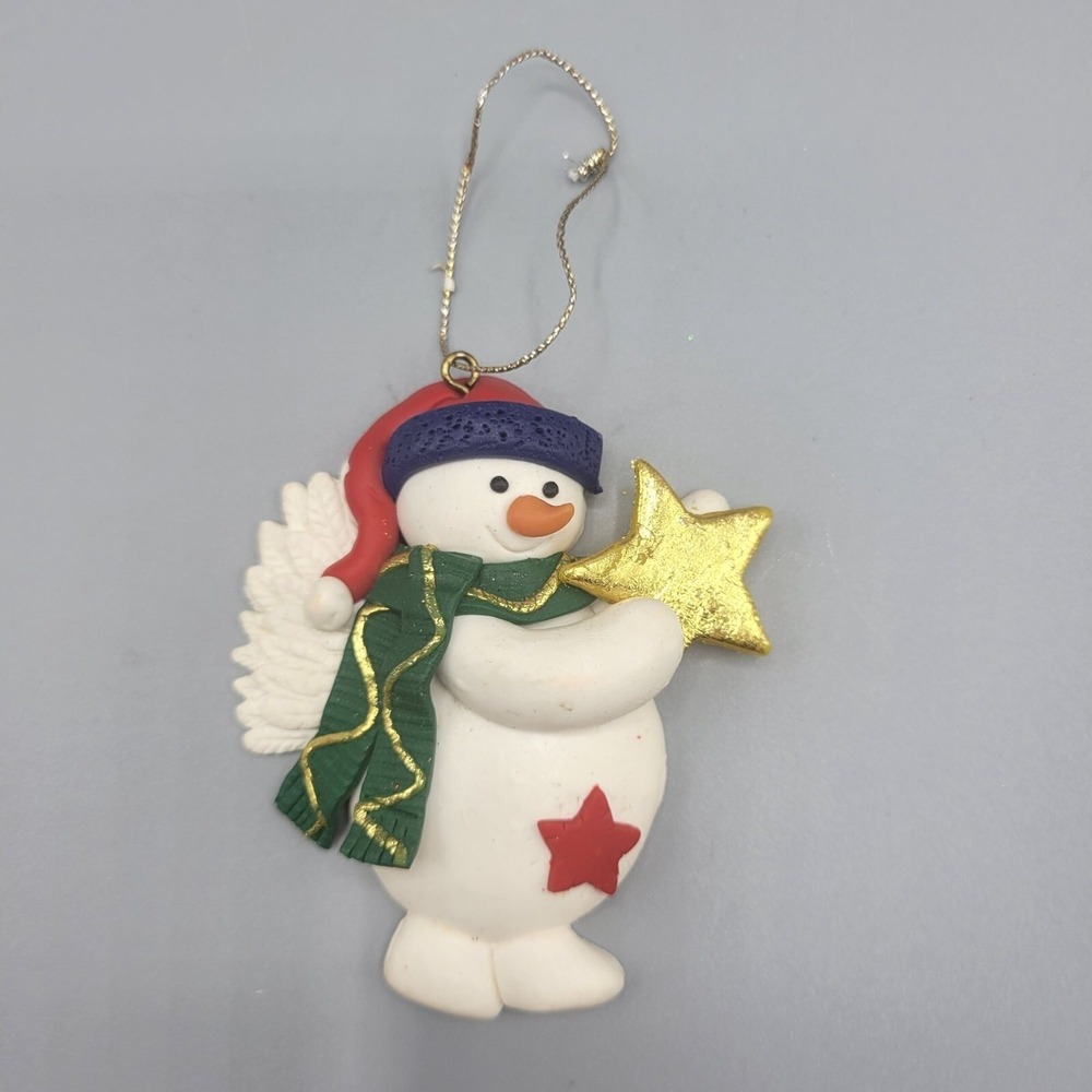 Snowman Angel Christmas Holiday Tree Ornament With Wings Star & Scarf